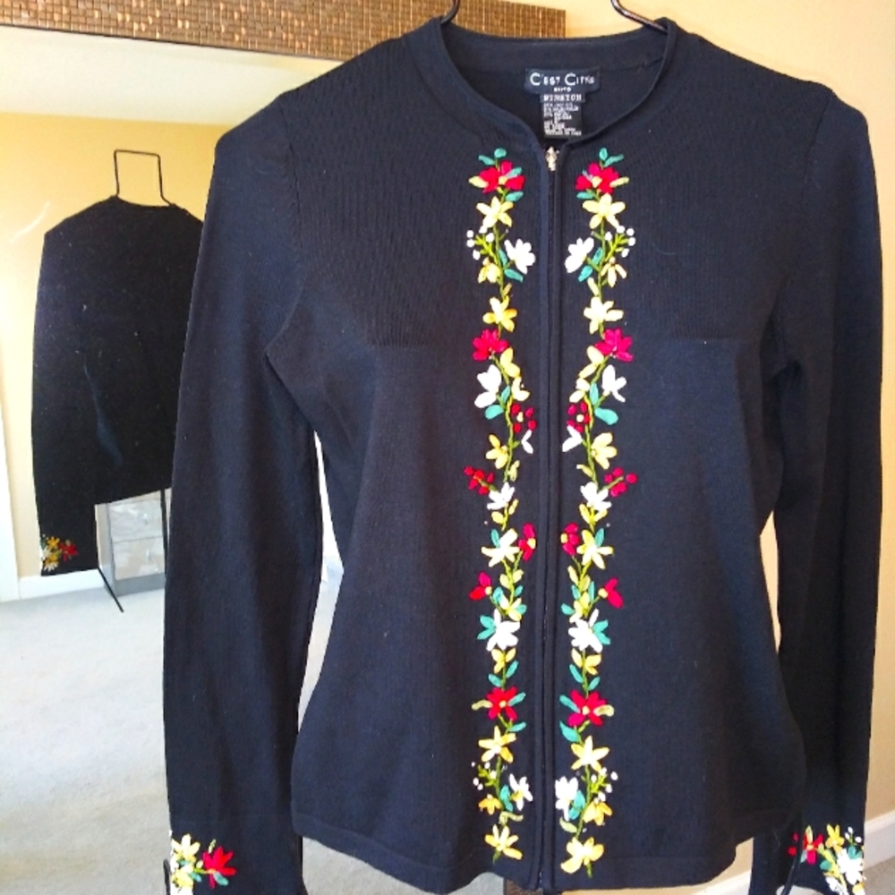 Ribbon embroidered cardigan